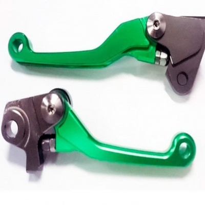 Duas manetes verdes metálicas com articulação metálica cinzenta