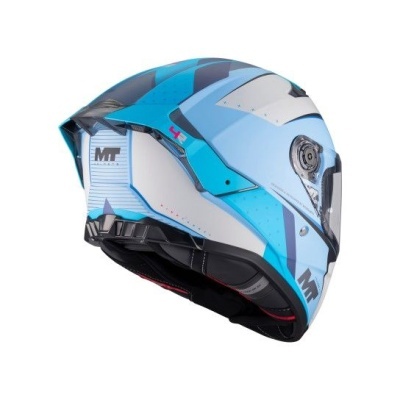 Capacete de mota MT branco e azul com visor transparente