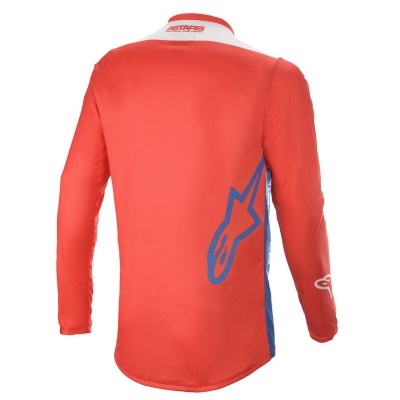 Camisola desportiva vermelha com logótipos Alpinestars azul e branco