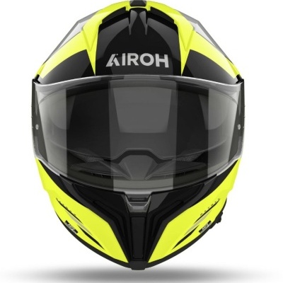 Capacete integral preto e amarelo fluorescente com viseira transparente