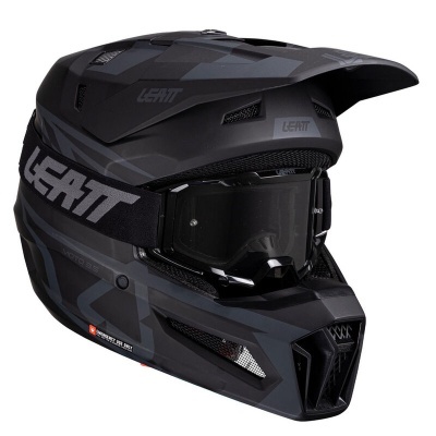 Capacete integral preto e cinza para motocross com óculos integrados