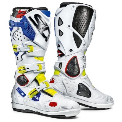 Botas de motocross Sidi brancas com detalhes coloridos