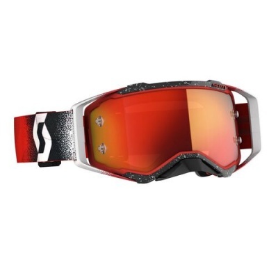 Óculos de proteção desportivos com lente espelhada vermelha e armação preta e branca