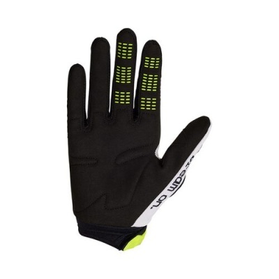 Luvas pretas com detalhes brancos e amarelos fluorescentes e texto B-TWIN ONE