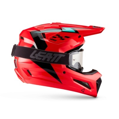 Capacete vermelho motocross com cinta óculos preta LEATT
