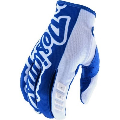 Luva desportiva azul e branca com padrão em branco