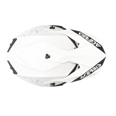 Capacete branco com detalhes pretos e texto 'ACERBIS' visto de cima