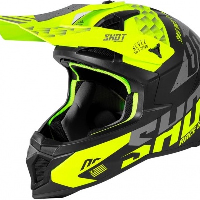 capacete motocross amarelo fluorescente e preto com viseira