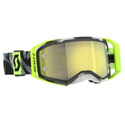 Óculos de proteção Scott com lente amarela e armação preta com detalhes verdes
