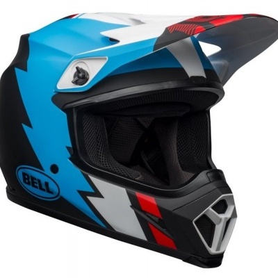 Capacete de motocross Bell azul, preto, branco e vermelho