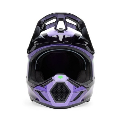 Capacete integral roxo e preto para motocross com interior acolchoado
