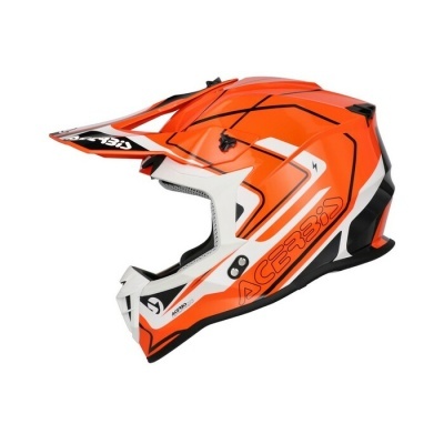 Capacete de motocross Acerbis laranja, branco e preto com texto ACERBIS