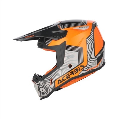 Capacete integral para motocross em laranja, preto e cinza com textura gráfica e logótipo ACERBIS.