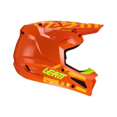 Capacete integral motocross laranja com detalhes amarelos e verdes LEATT MOTO 8.5