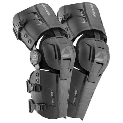 Par de joelheiras pretas com correias ajustáveis e placas rígidas