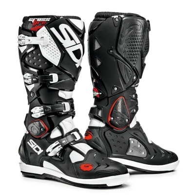 Botas de motocross SIDI pretas, brancas e vermelhas com fechos metálicos