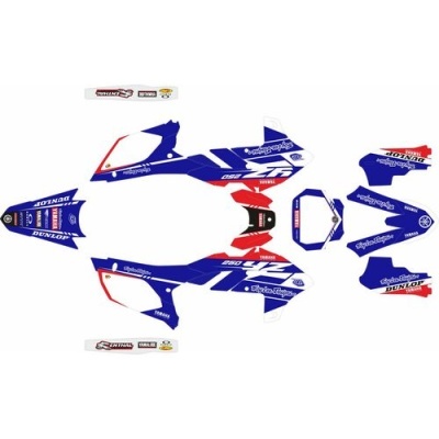 Autocolantes para mota YZF em azul, branco e vermelho com logótipos DUNLOP, MOTUL e Yamaha