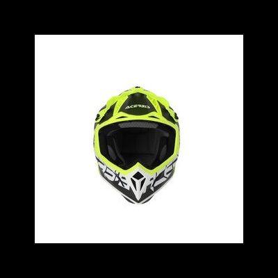 Capacete de motocross amarelo fluorescente com detalhes em preto e branco, marca ACERBIS