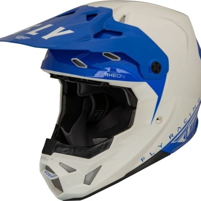 Capacete motocross azul e branco com interior acolchoado preto