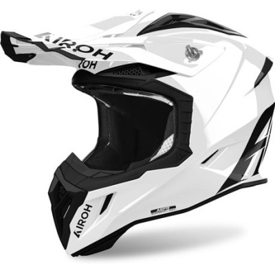 Capacete de motocross branco e preto com logótipos AIROH