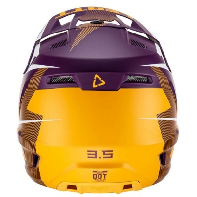 Capacete ciclismo amarelo e roxo com número 3.5 e selo DOT