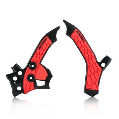 Protetores de quadro vermelhos e pretos com textura hexagonal e texto Acerbis