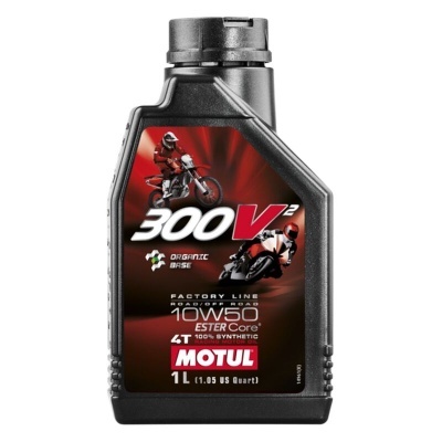 Frasco preto de óleo para moto MOTUL 300V² 10W50 1 litro