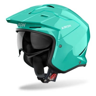 Capacete de motocross turquesa com viseira preta e interior acolchoado