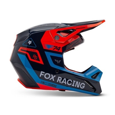 Capacete integral para motocross preto, vermelho e azul Fox Racing