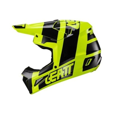 Capacete integral amarelo fluorescente e preto para motocross com texto LEATT