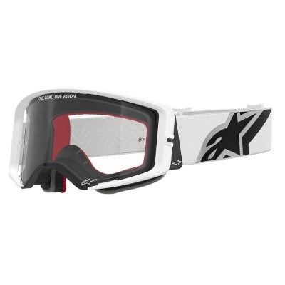 Óculos de proteção para desportos motorizados preto e branco com banda elástica branca e preta