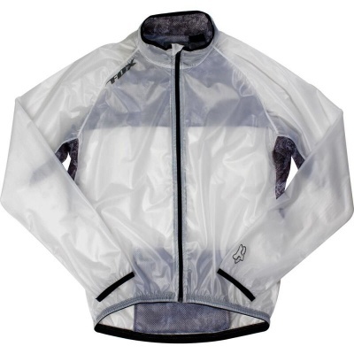 Casaco de ciclismo transparente com detalhes pretos e a logo FOX