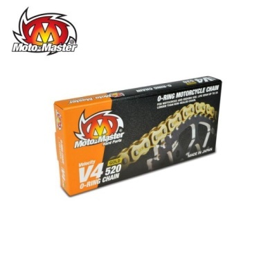 Caixa de corrente de motocicleta Moto-Master V14 520 O-RING GOLD preta e laranja