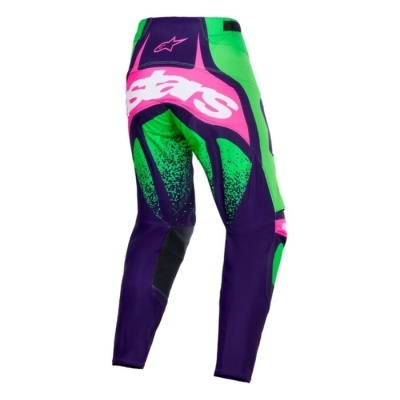 Calças motocross Alpinestars verde, roxo e rosa com logotipo