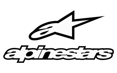 Logótipo preto e branco da Alpinestars com símbolo de estrela estilizada