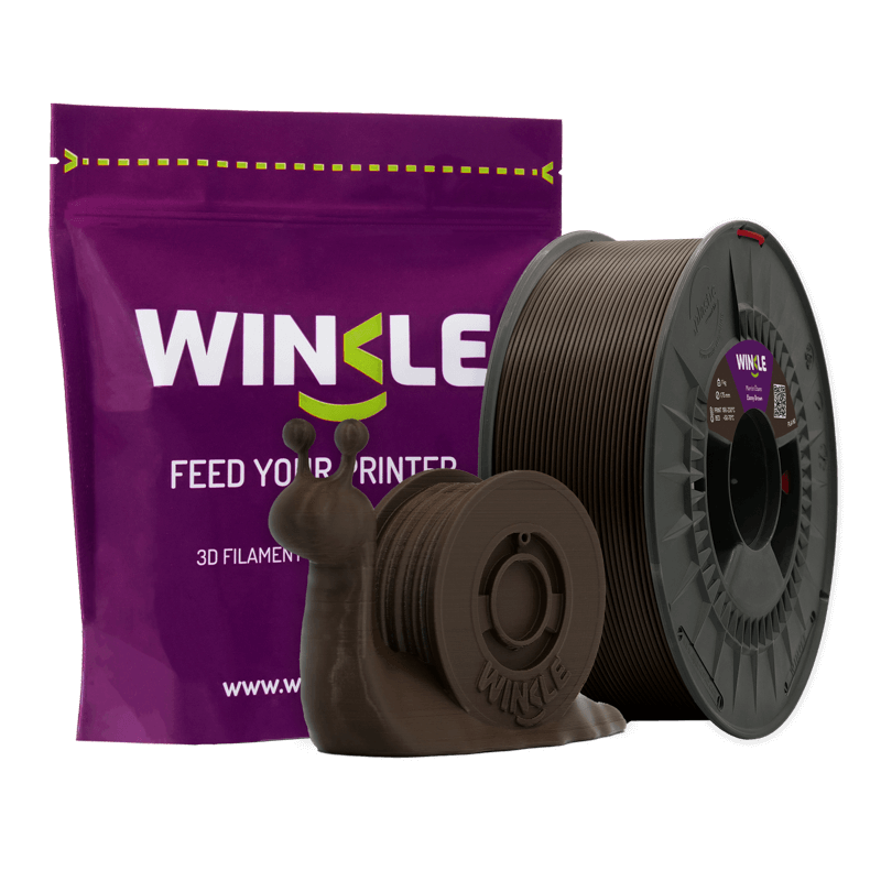 Filamento PLA Castanho Ebano 1.75mm 0,3kg Winkle Spool de filamento 3D castanho com suporte caracol e embalagem roxa WIN