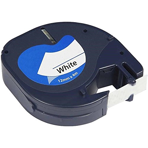 Dymo LetraTag S0721610/S0721660 12mm x 4 metros texto preto sobre fundo branco Etiqueta para rotuladora preta com fita branca e etiqueta azul e branca