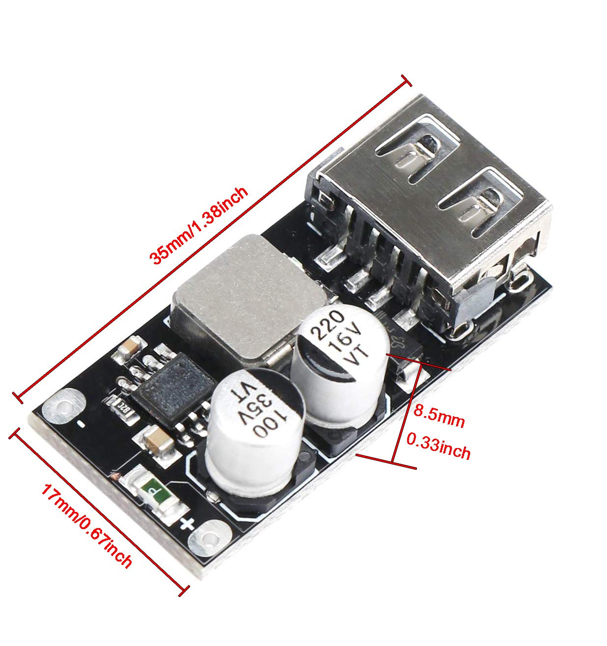 Placa módulo conversor USB , módulo redutor DC-DC 4,5 - 3 V 12 V 24 V a 5 V QC 3,0 módulo de carregamento fonte de alimentação Regulador de voltagem Placa eletrónica mini com porta USB dupla e capacitores brancos