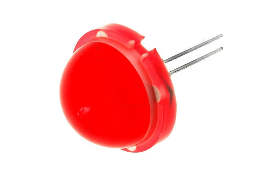 Led vermelho com duas patilhas metálicas sobre fundo branco