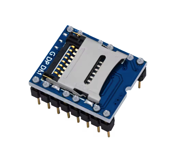 Módulo MP3 WTV020-SD Módulo leitor de cartão SD azul com partes metálicas prateadas