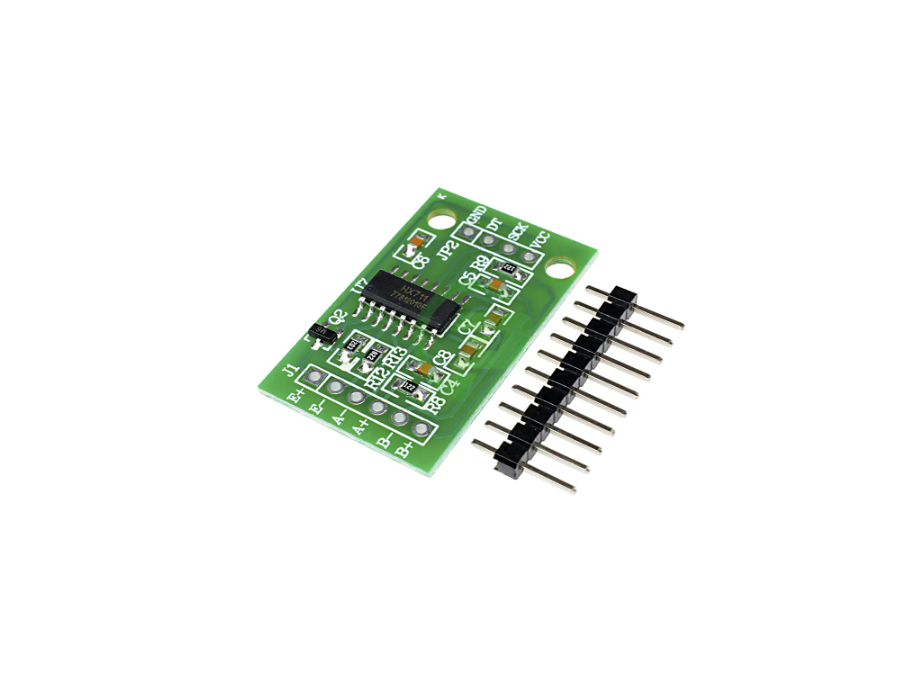 Módulo de pesagem HX711 Placa eletrónica verde com componentes e conector de pinos