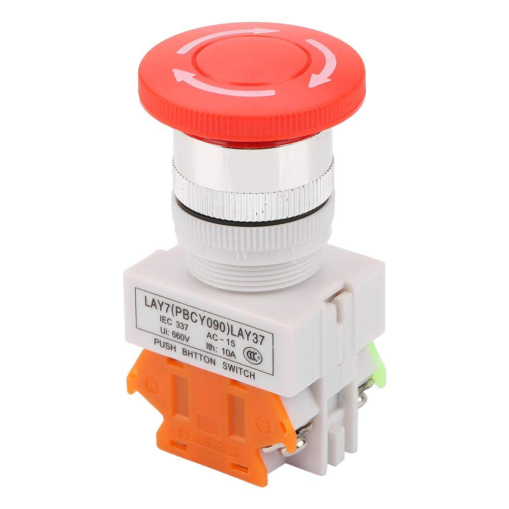 Botão de Pressão de Stop de Emergência Ø22 mm 5 A Interruptor botão pulsador vermelho com base laranja em fundo branco