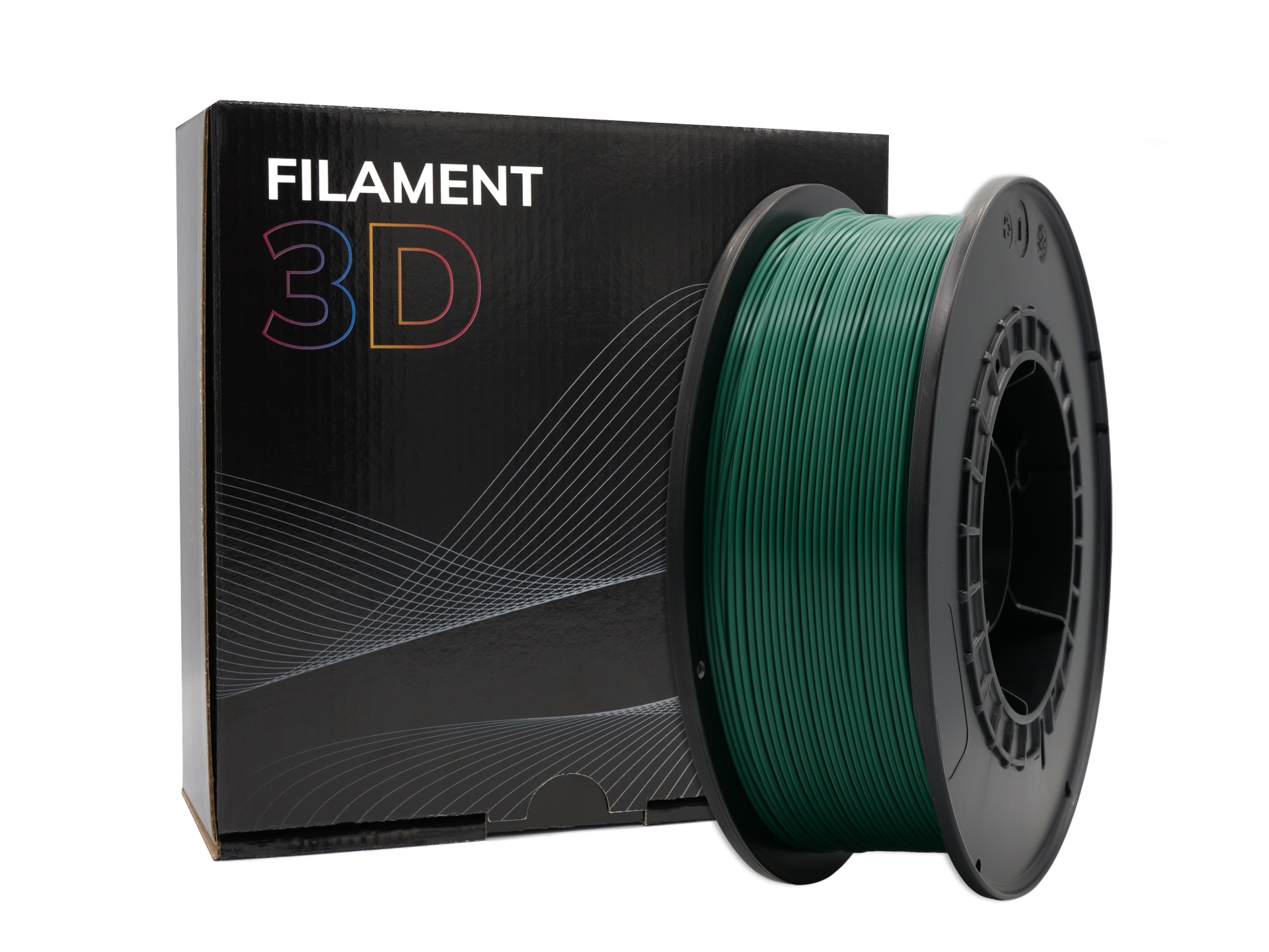 Carretel de filamento 3D verde escuro com caixa preta