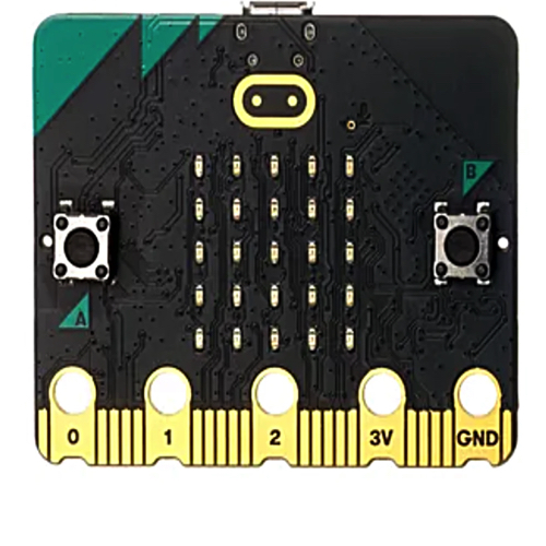 Placa eletrónica preta com contactos dourados e botões quadrados pretos
