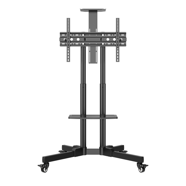 Suporte de TV Suporte de chão Unykach com rodas para telas de 32"-75" - Trava de roda Peso máximo 45Kg - VESA 600X400mm - Cor preta Suporte móvel para televisão preto com rodas e prateleira central