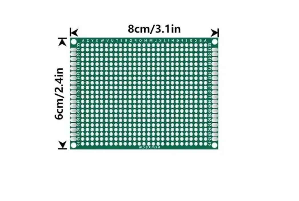 Placa de circuito impresso perfurada verde com dimensões 8x6 cm