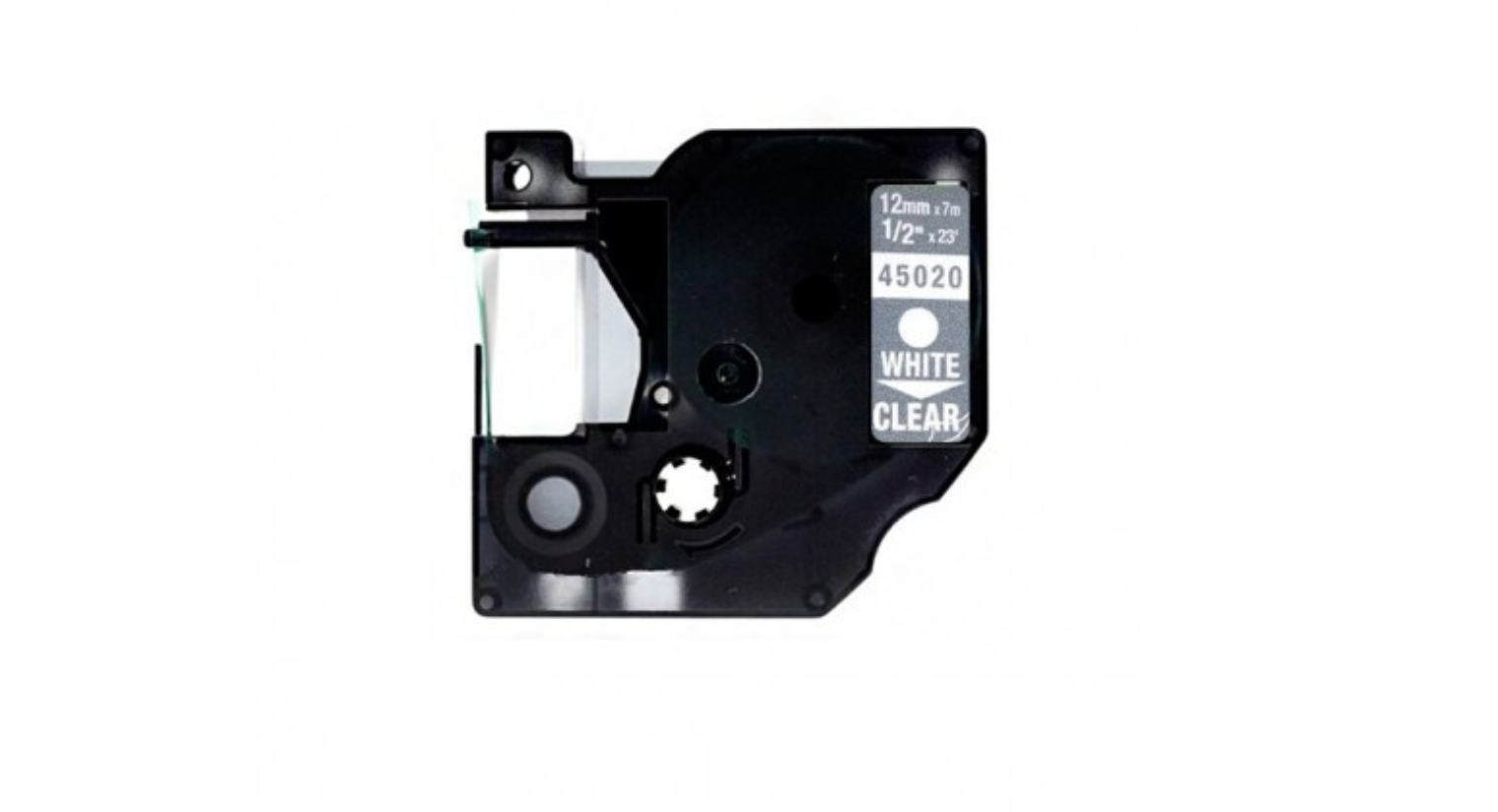 Etiquetas Dymo D1 45020 Generica para Rotuladora Texto branco sobre fundo transparente Cartucho de fita para rotuladora preta com branco