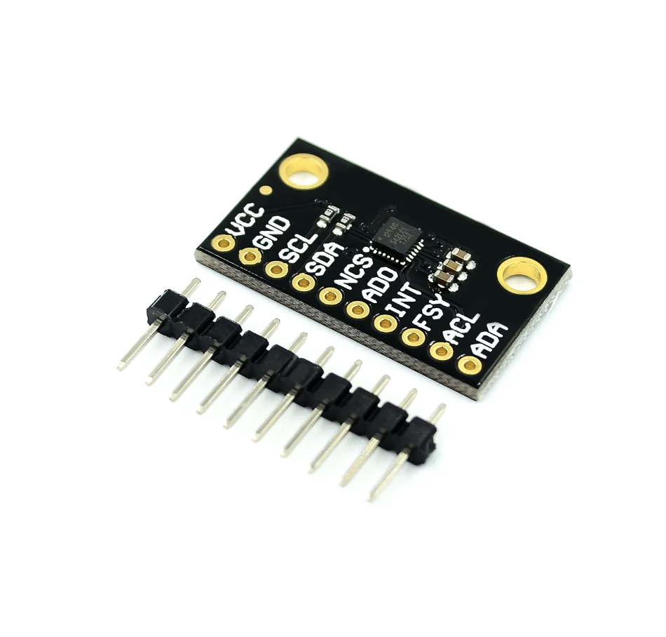 Acelerómetro e giroscópio ICM-20948 Placa eletrónica preta com conector macho de pinos