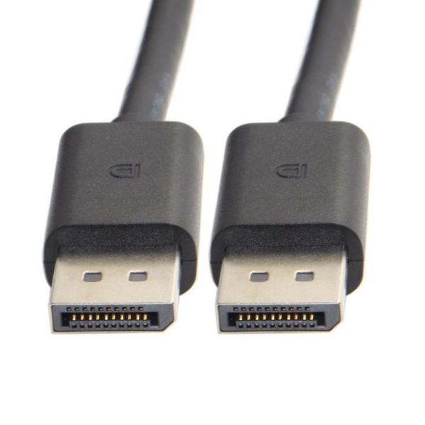 Cabo DisplayPort com conectores pretos em ambas as extremidades
