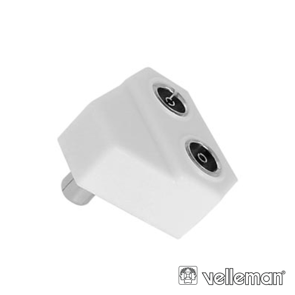 Splitter Plástico Macho / 2 Fêmeas Adaptador branco de energia com dois pinos redondos e logótipo velleman